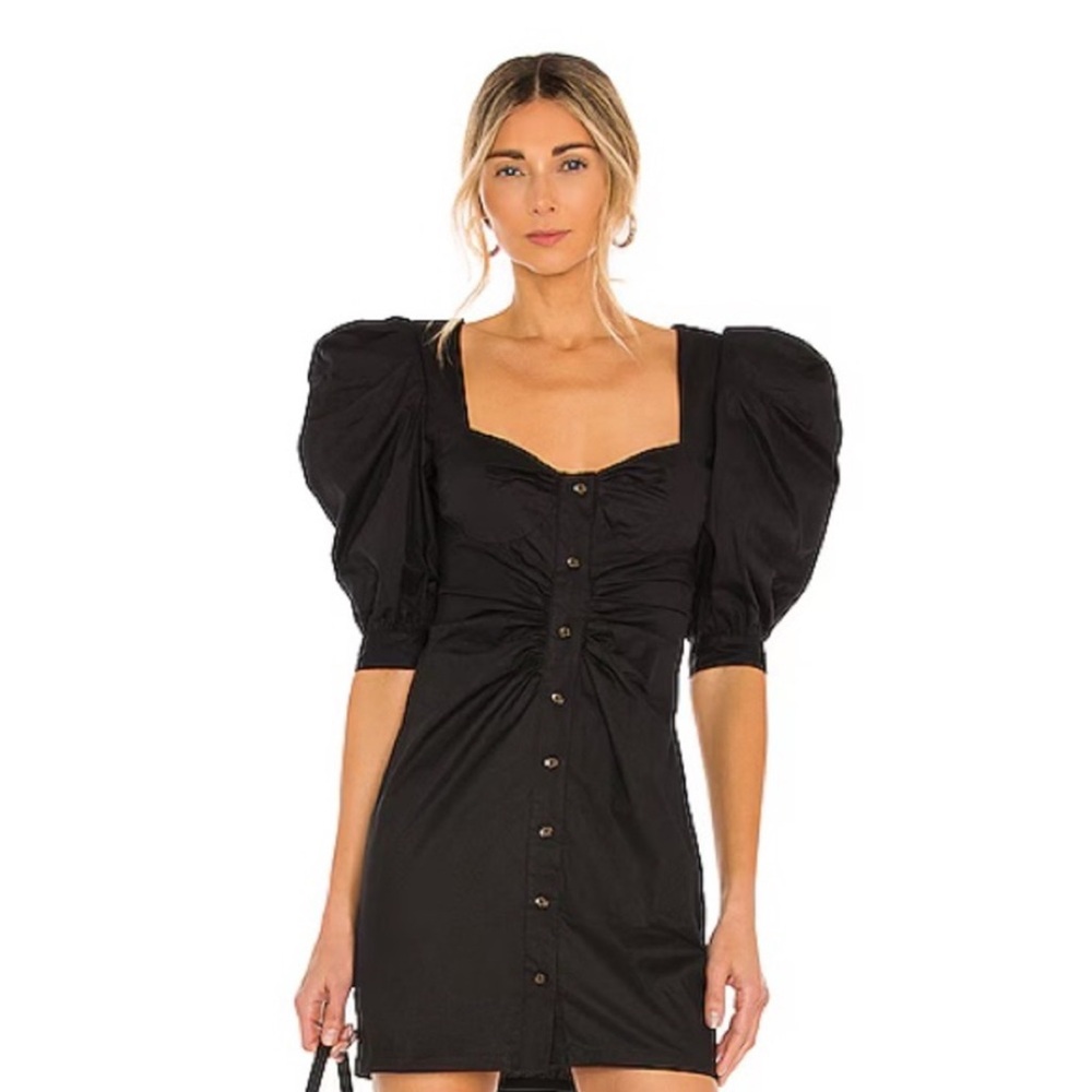 Lovers and Friends Blessed Black Puff Sleeve Button Down Dress